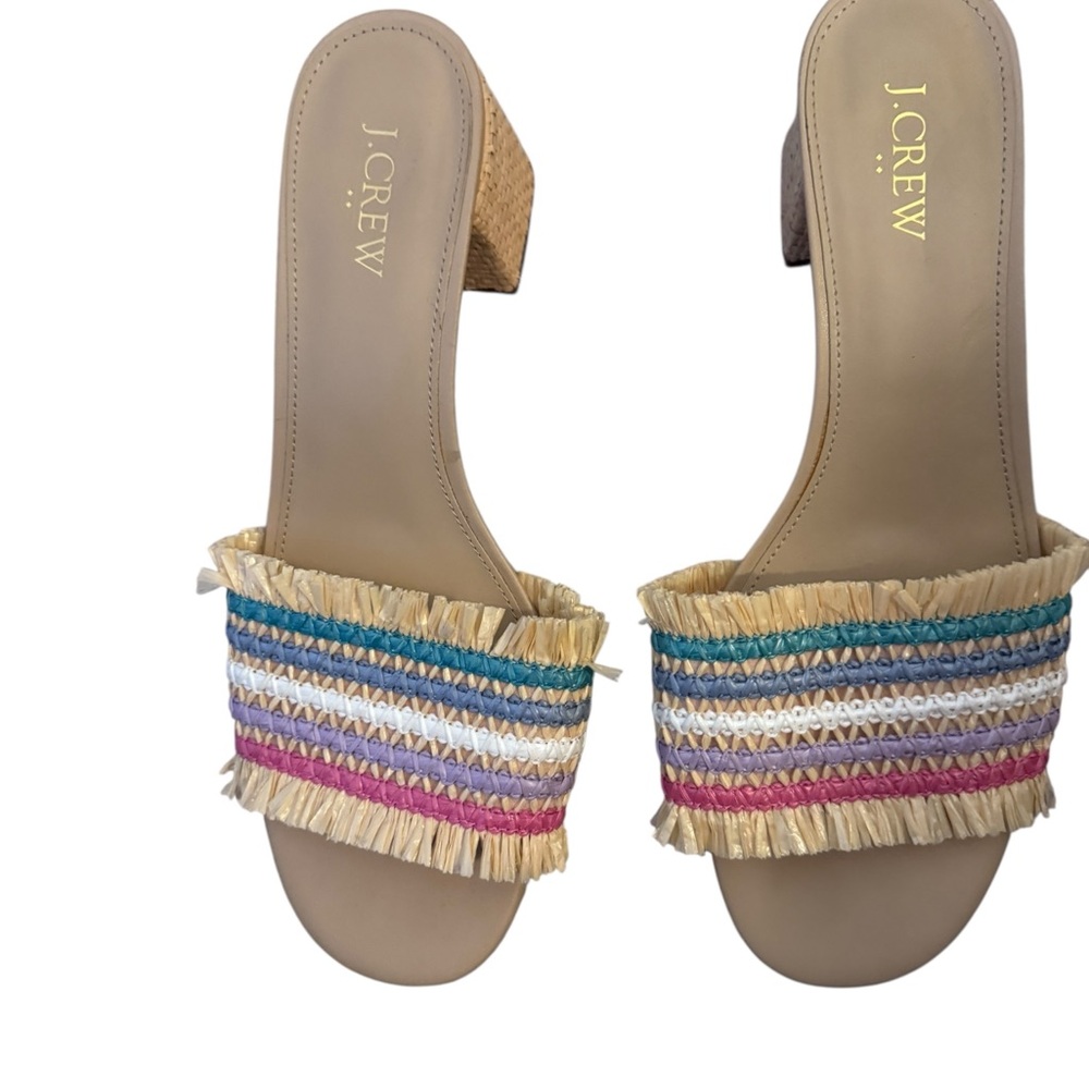 J.Crew Straw Pastel Chunky Heel Slides Sz 10 | Worn Twice | Breezy & Chic Style - Picture 2 of 5